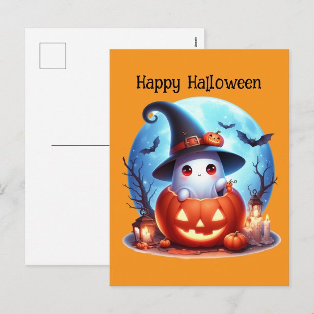 Happy Halloween kids ghost  Holiday Postcard (Front/Back)