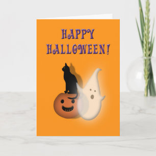 Happy Halloween Kids Spooky ghost cat pumpkin Card