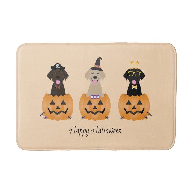 Happy Halloween Labrador Retriever Dogs Pumpkin Bath Mat (Front)