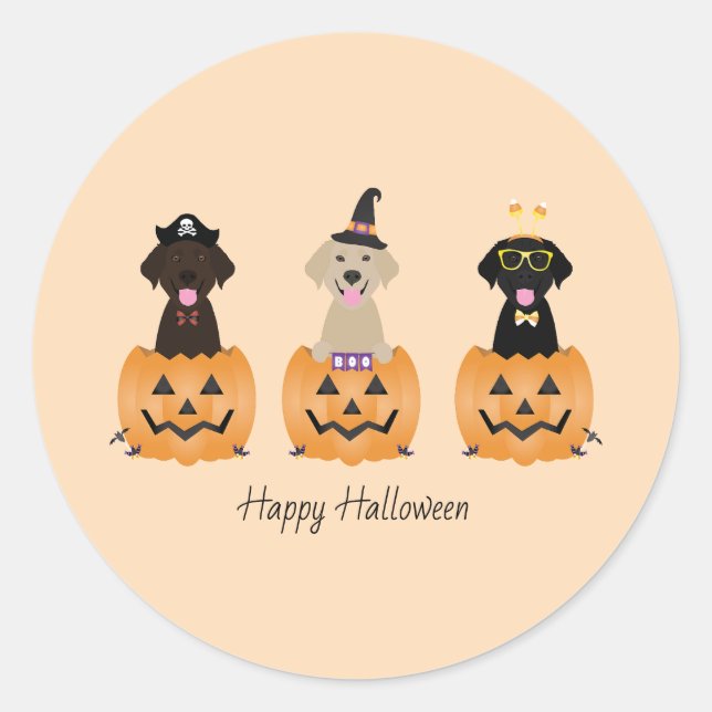 Happy Halloween Labrador Retriever Dogs Pumpkin Classic Round Sticker (Front)