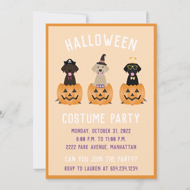 Happy Halloween Labrador Retriever Dogs Pumpkin Invitation (Front)