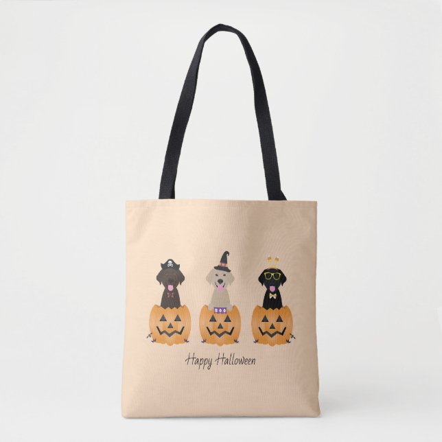 Happy Halloween Labrador Retriever Dogs Pumpkin Tote Bag (Front)