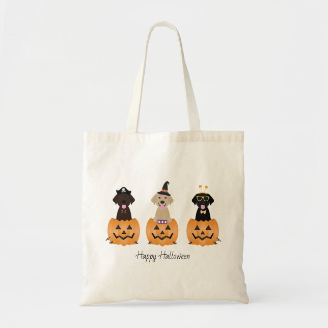 Happy Halloween Labrador Retriever Dogs Pumpkin Tote Bag (Front)