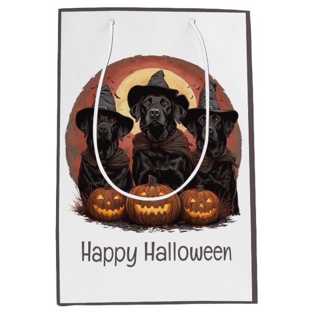 Happy Halloween Labrador Retriever Dogs Witch Hats Medium Gift Bag (Front)