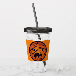 Happy Halloween lantern black cat spiders and bats Acrylic Tumbler
