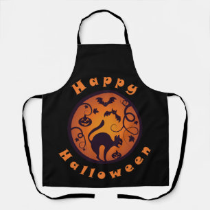 Happy Halloween lantern black cat spiders and bats Apron