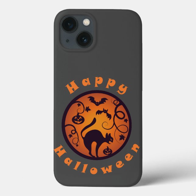 Happy Halloween lantern black cat spiders and bats Case-Mate iPhone Case (Back)