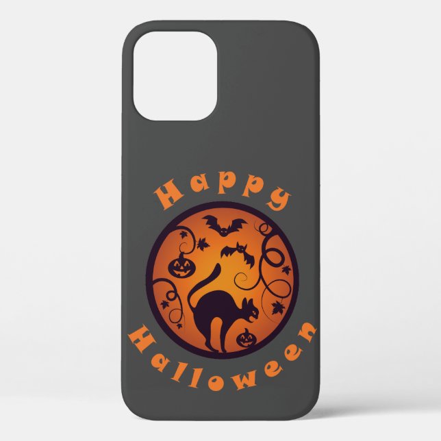 Happy Halloween lantern black cat spiders and bats Case-Mate iPhone Case (Back)