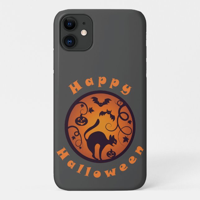 Happy Halloween lantern black cat spiders and bats Case-Mate iPhone Case (Back)