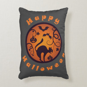 Happy Halloween lantern black cat spiders and bats Decorative Cushion