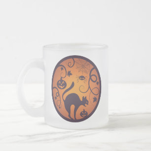 Happy Halloween lantern black cat spiders and bats Frosted Glass Coffee Mug