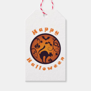 Happy Halloween lantern black cat spiders and bats Gift Tags