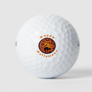 Happy Halloween lantern black cat spiders and bats Golf Balls