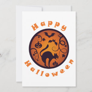 Happy Halloween lantern black cat spiders and bats Invitation