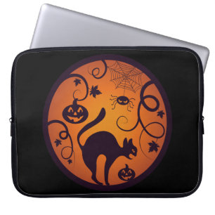 Happy Halloween lantern black cat spiders and bats Laptop Sleeve