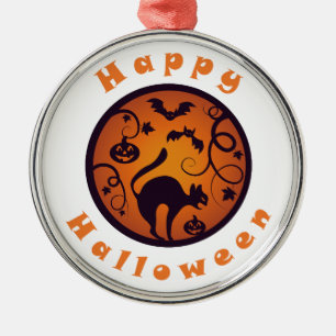 Happy Halloween lantern black cat spiders and bats Metal Tree Decoration