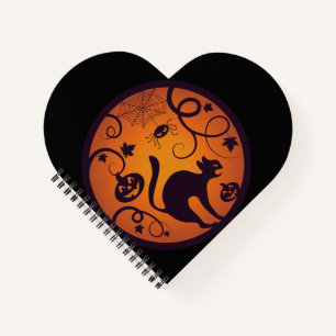 Happy Halloween lantern black cat spiders and bats Notebook
