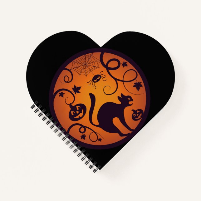 Happy Halloween lantern black cat spiders and bats Notebook (Front)