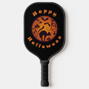 Happy Halloween lantern black cat spiders and bats Pickleball Paddle