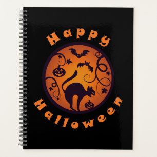 Happy Halloween lantern black cat spiders and bats Planner