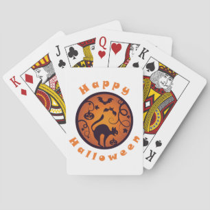 Happy Halloween lantern black cat spiders and bats Playing Cards