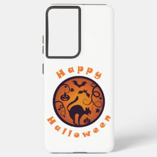 Happy Halloween lantern black cat spiders and bats Samsung Galaxy Case
