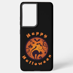 Happy Halloween lantern black cat spiders and bats Samsung Galaxy Case