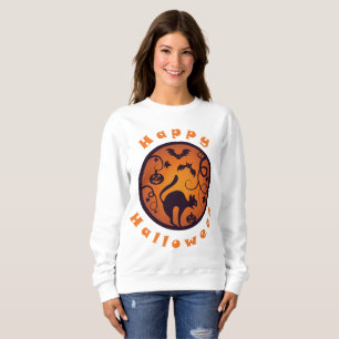 Happy Halloween lantern black cat spiders and bats Sweatshirt