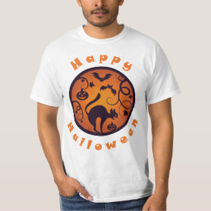 Happy Halloween lantern black cat spiders and bats T-Shirt