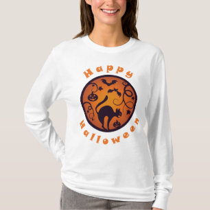 Happy Halloween lantern black cat spiders and bats T-Shirt
