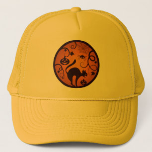 Happy Halloween lantern black cat spiders and bats Trucker Hat
