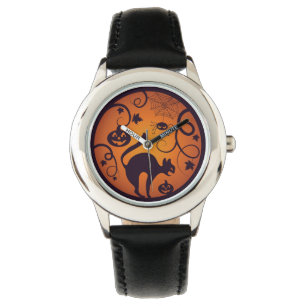 Happy Halloween lantern black cat spiders and bats Watch