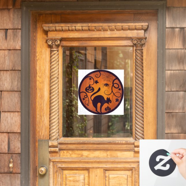 Happy Halloween lantern black cat spiders and bats Window Cling (Home Door)