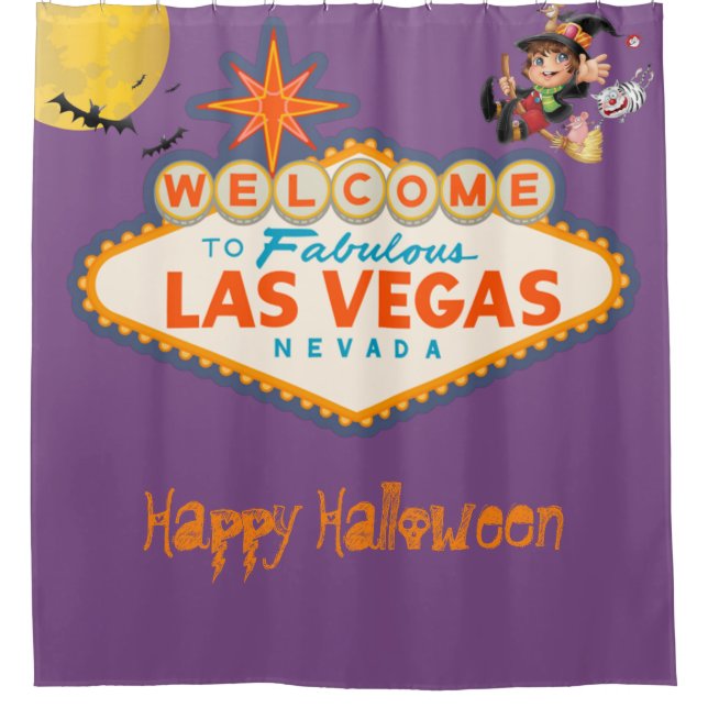 Happy Halloween Las Vegas Flying Witch Shower Curtain (Front)