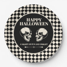 Happy Halloween Laughing Skulls Black Paper Plate