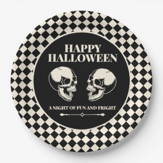 Happy Halloween Laughing Skulls Black Paper Plate