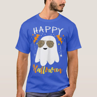 Happy Halloween Leopard Girls Kid Cute Boo Ghost W T-Shirt