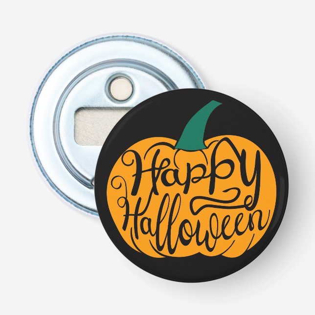 Happy Halloween lettering on carved pumpkin Bottle Opener (Front)