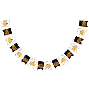 Happy Halloween lettering on carved pumpkin Bunting