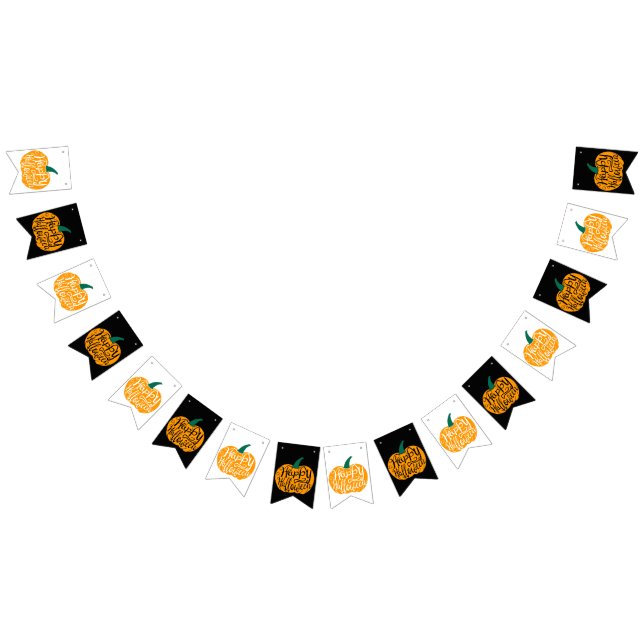 Happy Halloween lettering on carved pumpkin Bunting (All)