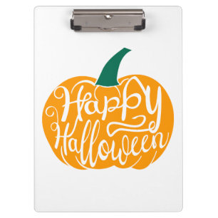 Happy Halloween lettering on carved pumpkin Clipboard