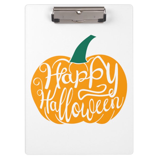 Happy Halloween lettering on carved pumpkin Clipboard (Front)