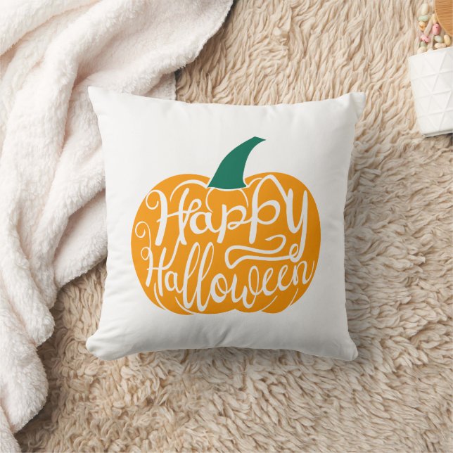 Happy Halloween lettering on carved pumpkin Cushion (Blanket)