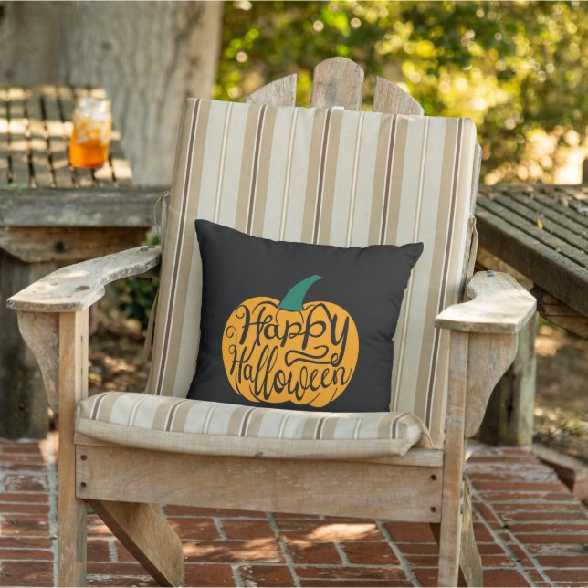 Happy Halloween lettering on carved pumpkin Cushion (Chair)