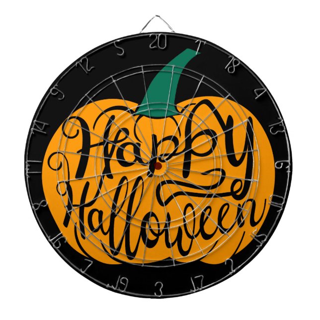 Happy Halloween lettering on carved pumpkin Dartboard (Front)