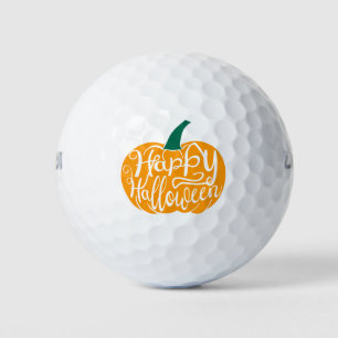 Happy Halloween lettering on carved pumpkin Golf Balls