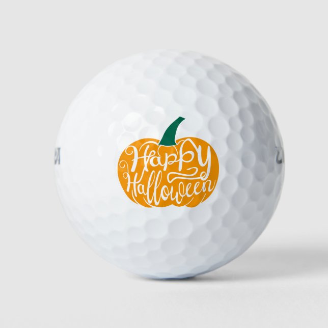 Happy Halloween lettering on carved pumpkin Golf Balls (Front)