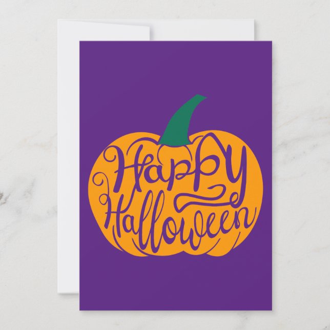Happy Halloween lettering on carved pumpkin Holiday Card (Front)