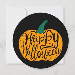 Happy Halloween lettering on carved pumpkin Holiday Card