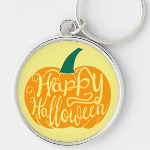 Happy Halloween lettering on carved pumpkin Key Ring